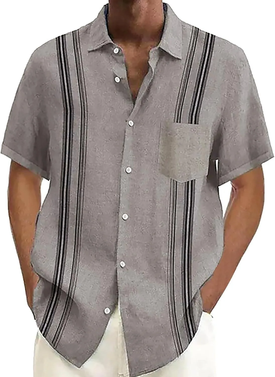 Мужская короткая рубашка Guayabera из льна и хлопка с вышивкой