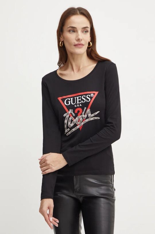 Хлопковая рубашка с длинным рукавом Guess, черный