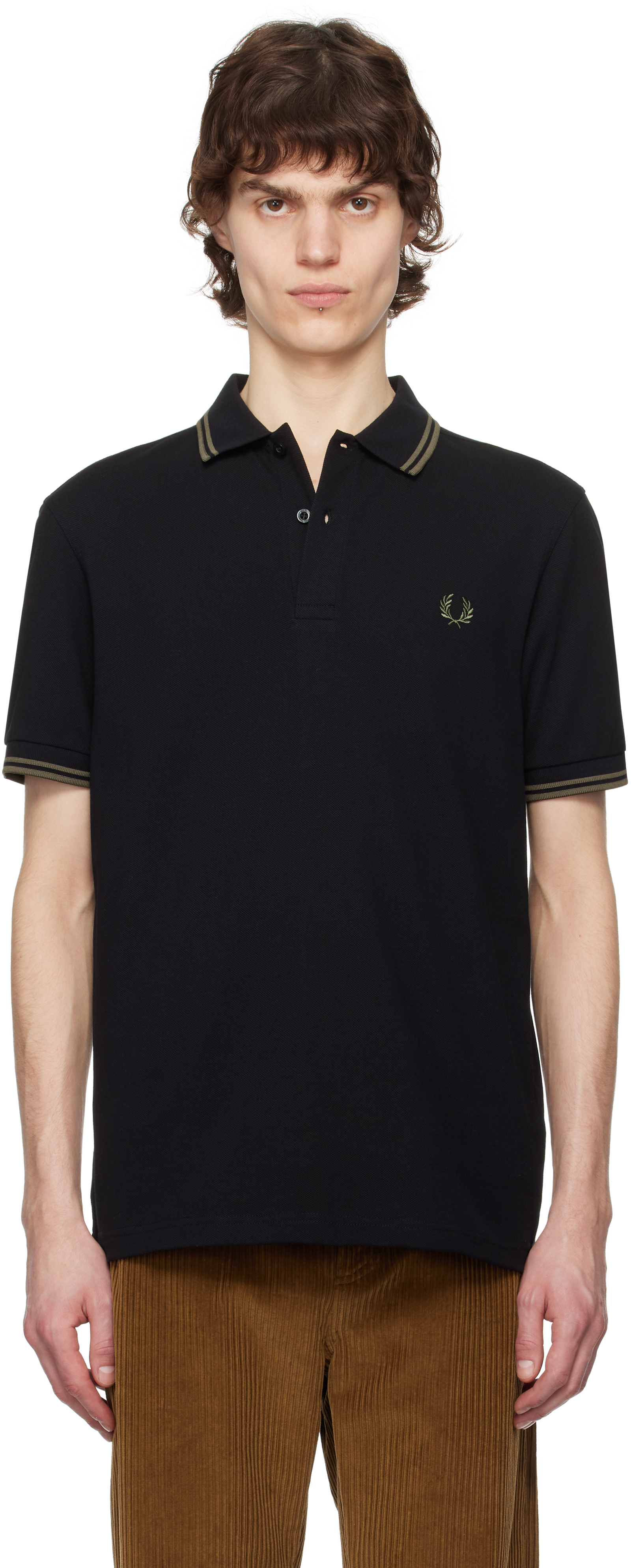 

Черная рубашка-поло с двумя наконечниками Fred Perry, Black/Laurel wreath green