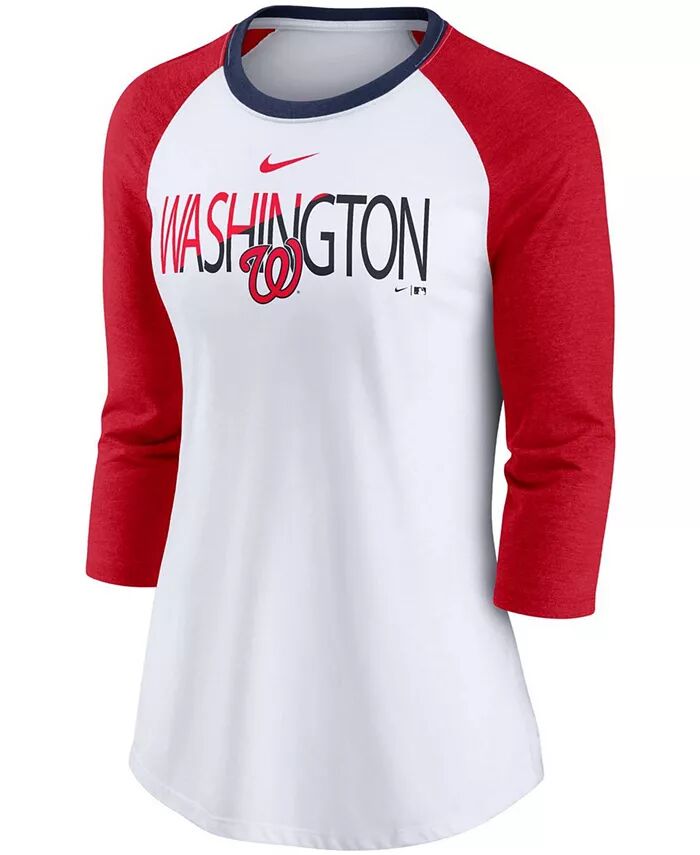 Женская белая, меланжевая красная футболка Washington Nationals Color Split Tri-Blend с рукавом 3/4 реглан Nike — фото 3