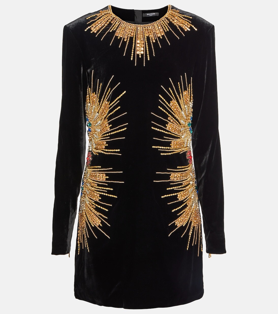 

Украшенное бархатное мини-платье Balmain, черный