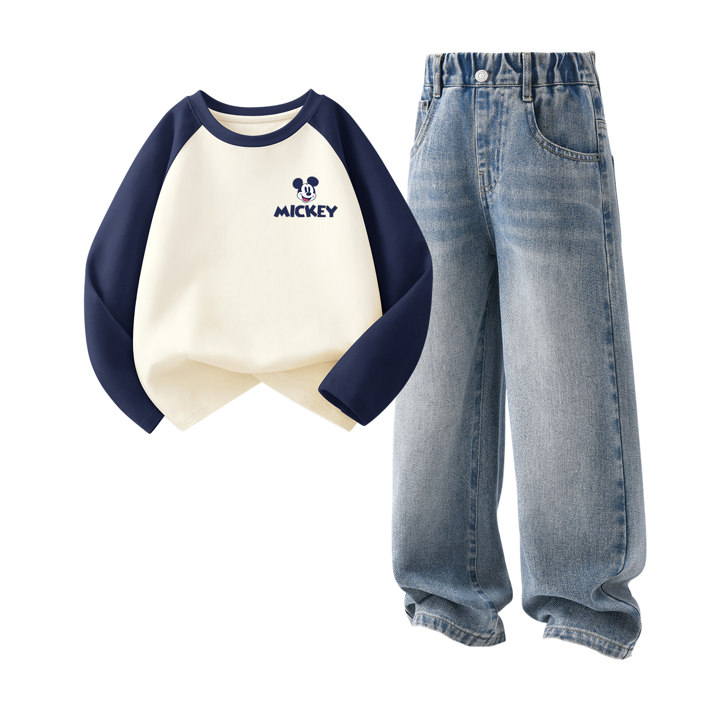 

Детская повседневная спортивная одежда Disney, Disney Mickey Mouse Navy Blue+Solid Color Sea Salt Blue