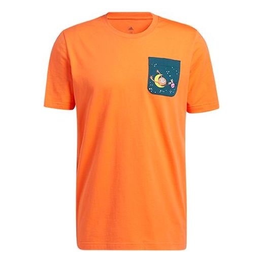 

Футболка lil stripe pckt printing basketball sports round neck short sleeve orange yellow Adidas, оранжевый