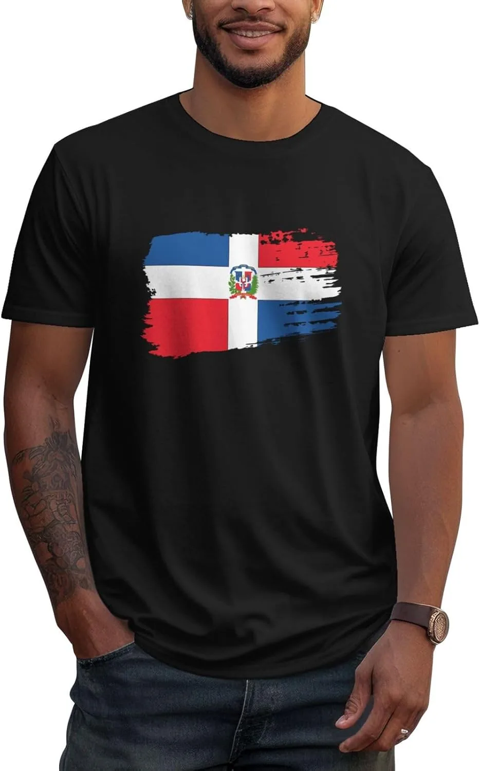 Футболка с коротким рукавом Dominican Republic, мужская, уличный стиль, хлопковая, повседневный топ Generic, черный