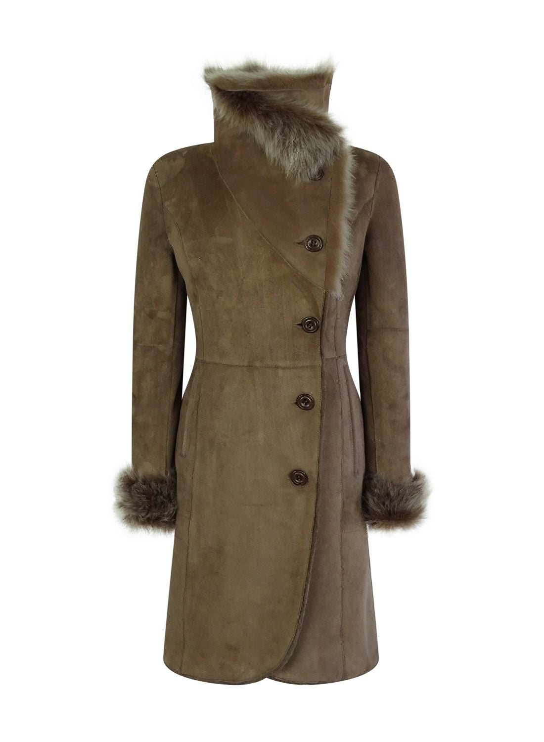 

Длинный тренчкот из овчины и замши длиной 3/4 TruClothing, коричневый