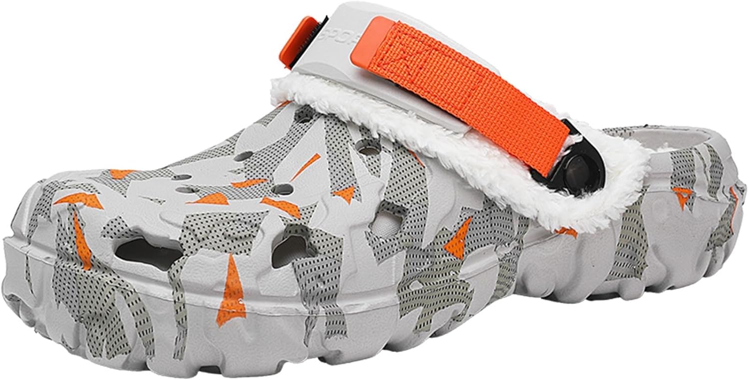 

Мужские зимние сабо: садовая обувь с искусственным мехом - теплые домашние тапочки с мягким флисом - мюли с регулируемым задним ремешком Frtubop, оранжевый