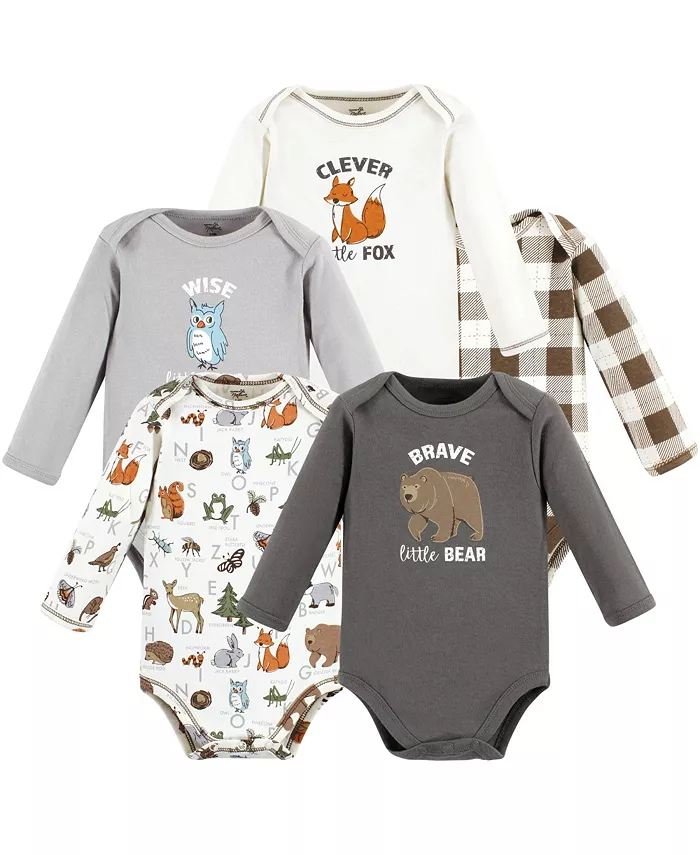 

Детский унисекс боди с длинным рукавом из органического хлопка, Boy Woodland Alphabet, набор из 5 штук Touched by Nature, мультиколор
