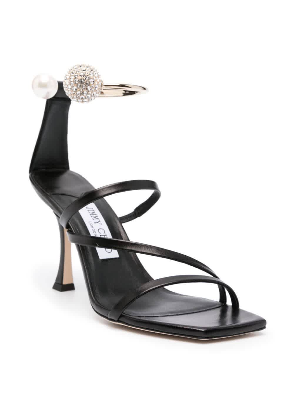 Джимми Чу Оттилия 90 Сандалии с ремешком из кристаллов и жемчуга Jimmy Choo, черный — фото 2