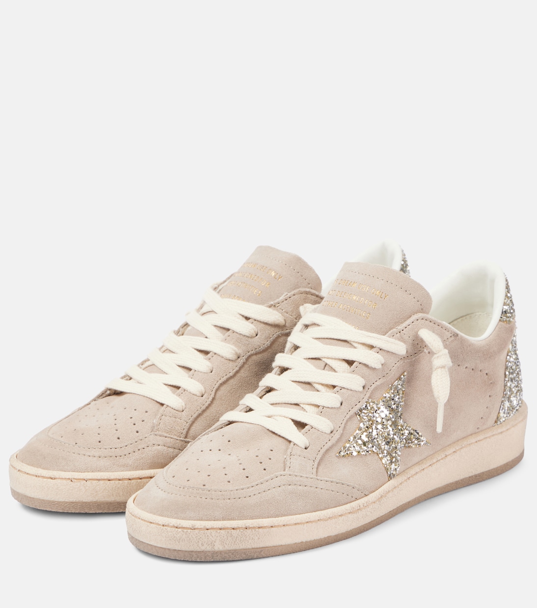 Балетки Ball Star из замши с блестками Golden Goose, Beige/Platinum — фото 2