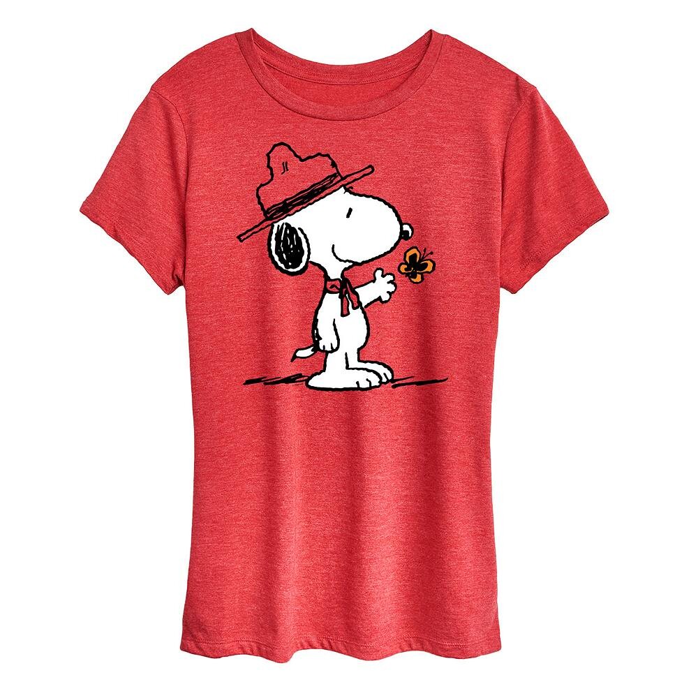 

Женская футболка с рисунком Peanuts Ranger Snoopy Butterfly Licensed Character, цвет Heather Red