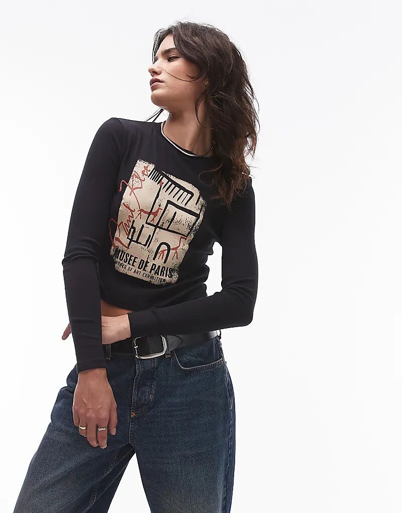 

Графическая лицензия Paul Klee топ с длинными рукавами в угольном цвете Topshop