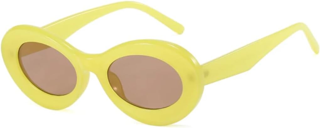 

Модные солнцезащитные очки в овальной толстой оправе, винтажные, стильные, для мужчин и женщин, модные, стильные, для путешествий, с защитой от УФ-излучения UV400 VVTWSSW, Yellow Tea