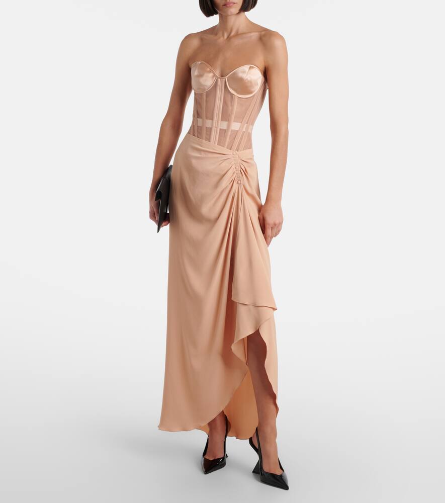 Рюшированная плиссированная юбка макси из креп-жоржета Mugler, Beige — фото 2