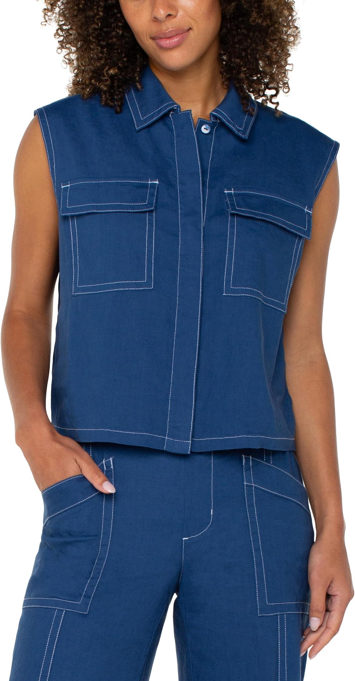

Рубашка Liverpool Los Angeles Sleeveless Cargo Shirt, цвет Goddess Blue