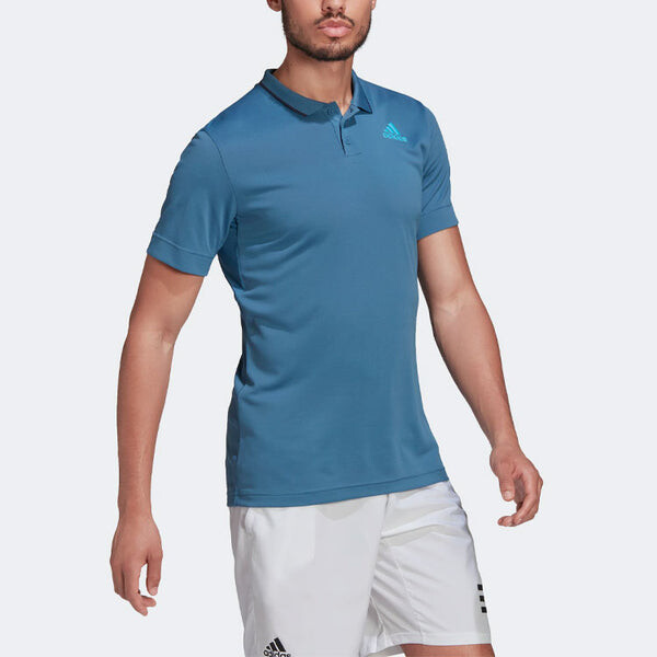 Футболка Men's adidas Gameset Logo Printing Solid Color Tennis Sports Short Sleeve Blue Polo Shirt, мультиколор — фото 4
