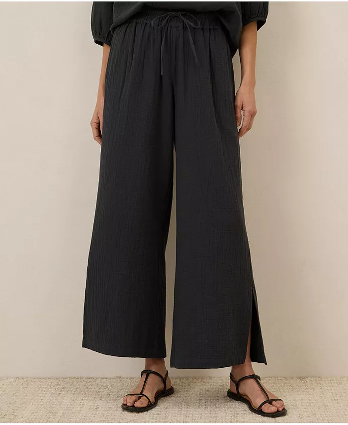 

Женские брюки с разрезом по низу из двойного муслина Coastal Organic Cotton Pact, черный