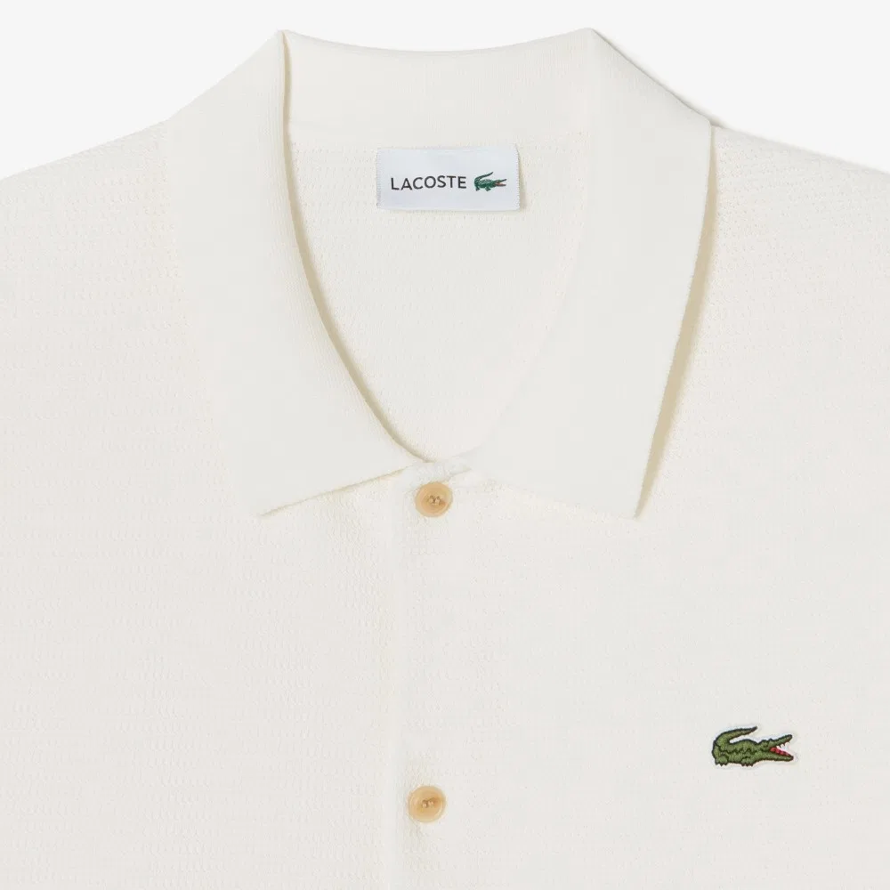 Мужской ажурный кардиган с коротким рукавом кремовый от Lacoste — фото 2