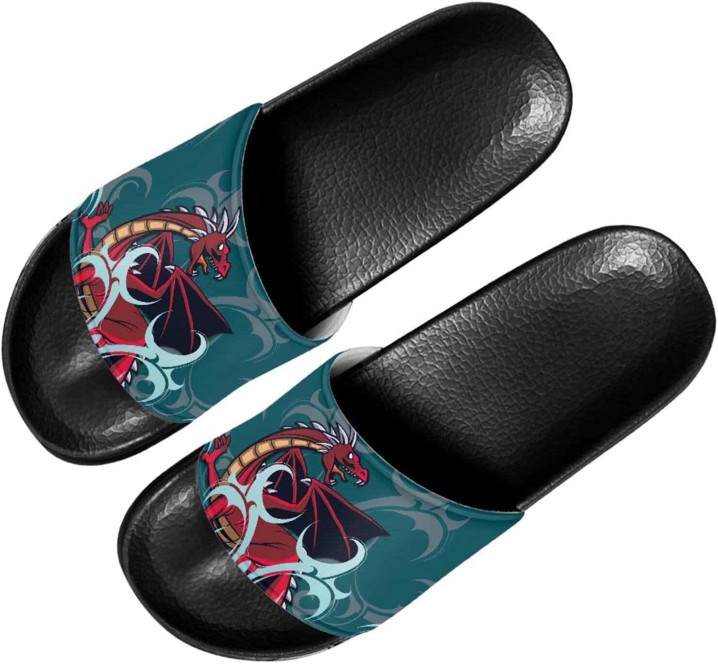 

Мужские шлепанцы Quxjehoe, быстросохнущие для душа, противоскользящие, легкие летние сандалии, размеры США 5-14, Evil Dragon