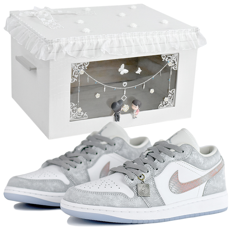 

Jordan Кроссовки Air 1 Gray Mist с противоскользящей подошвой, износостойкие, низкие, винтажные баскетбольные, женские, серые