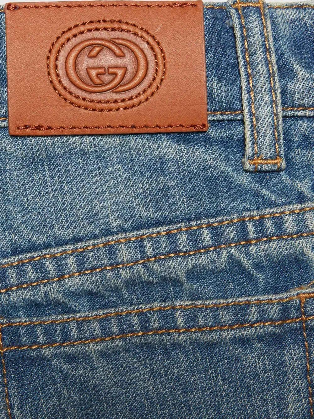 Джинсы прямого кроя со средней посадкой и эффектом потертости Gucci Kids, синий — фото 3