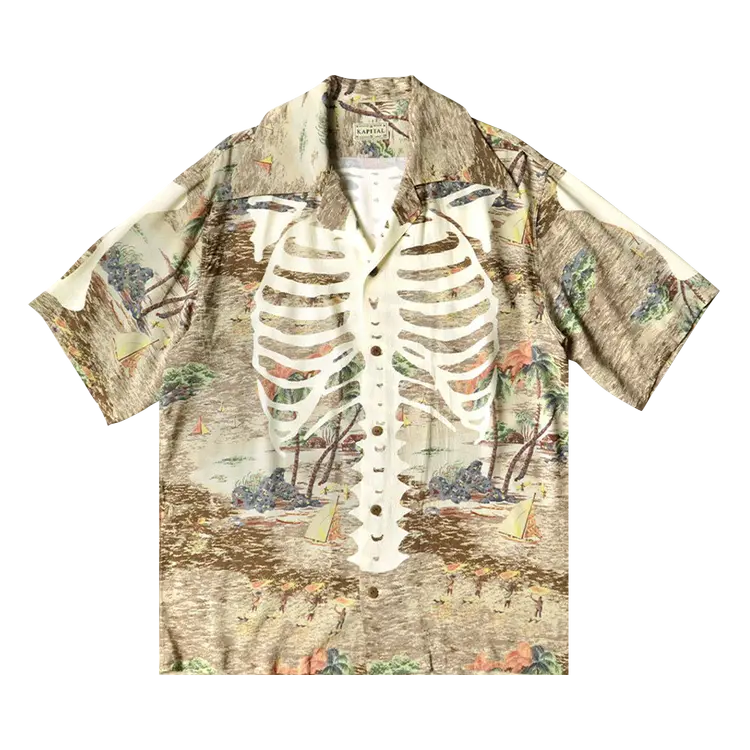 

Рубашка Kapital Rayon Kamehameha Bone Wrangle Collar Aloha 'Brown', коричневый