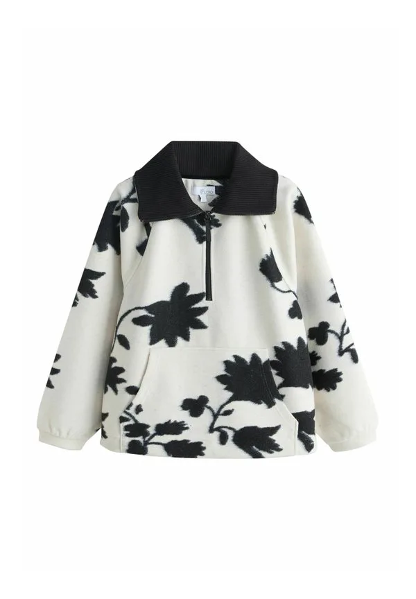 Флисовый джемпер стандартного кроя с молнией до середины груди Next, Black/White Floral