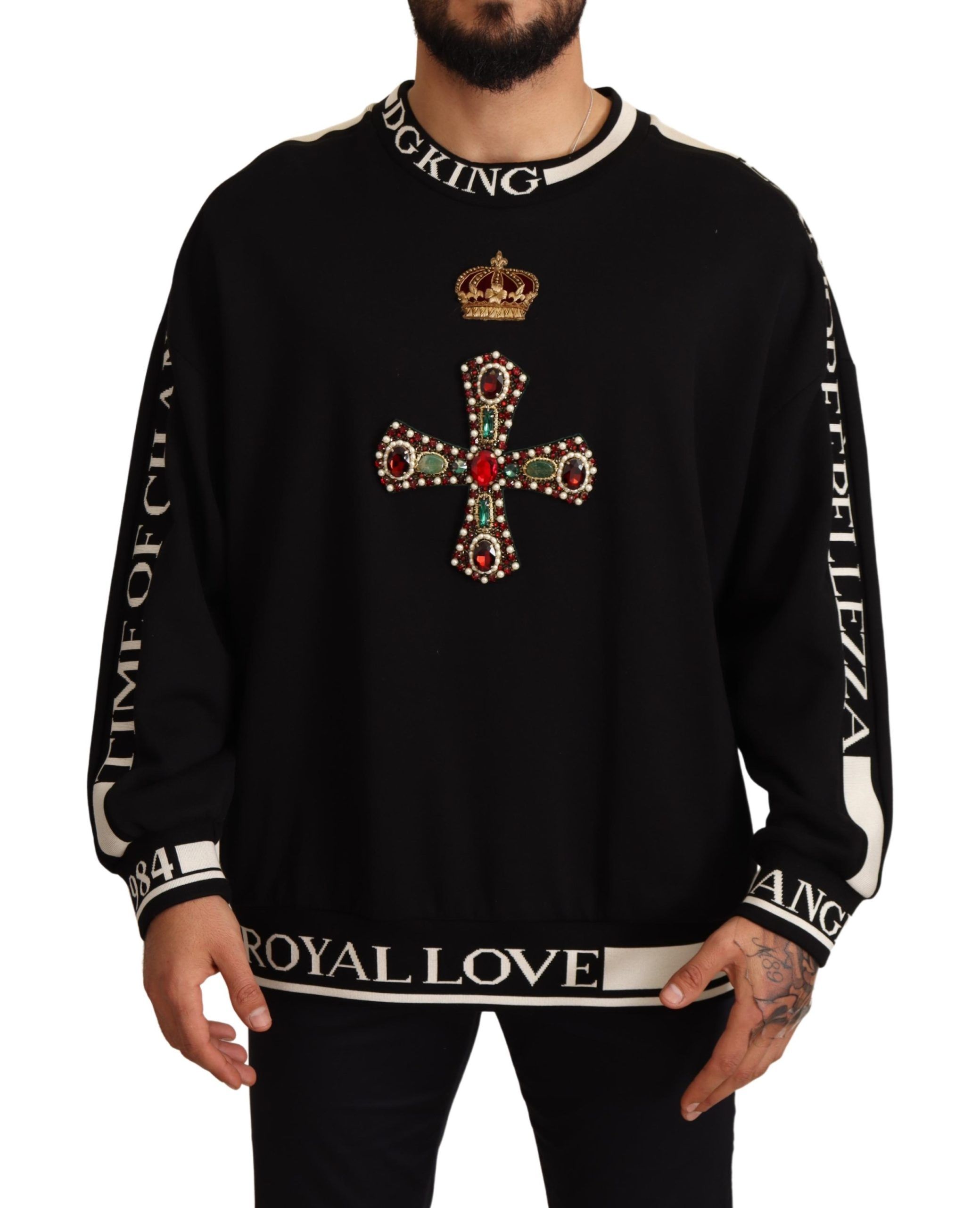 

Черный свитер с вышитой короной и крестом Dolce & Gabbana