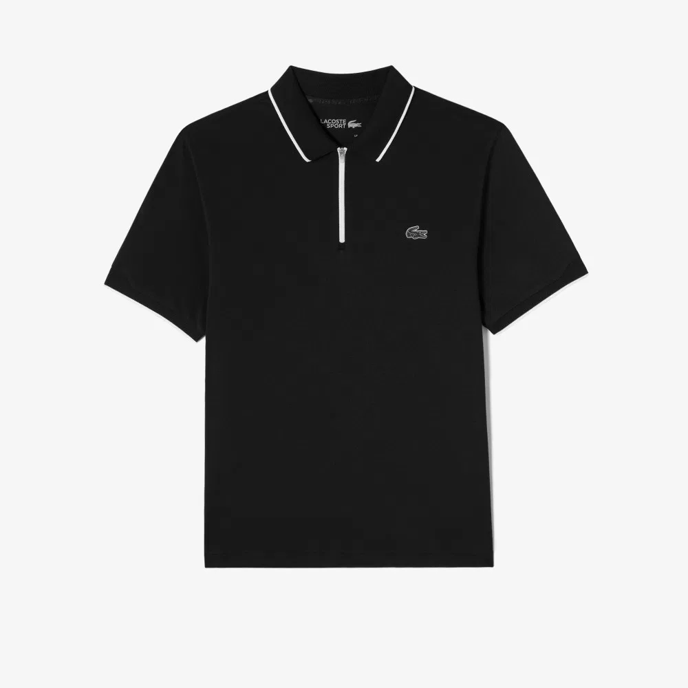 Футболка-поло Lacoste мужская на молнии, короткий рукав, черный
