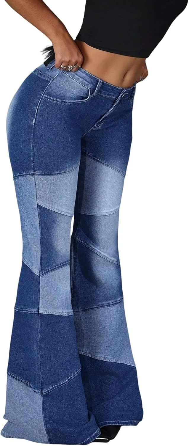 

Джинсы Flare для женщин Low Rise Skinny Colorblock с карманами Whrounnk