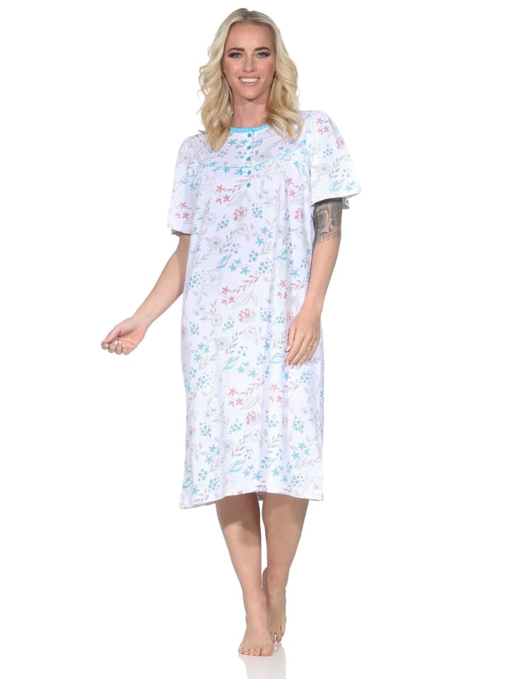 

Ночная рубашка с короткими рукавами и застежкой на пуговицы на шее, размер 125 211 310, цвет светло-голубой NORMANN