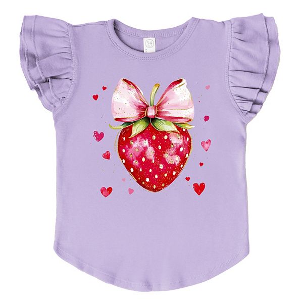 

Футболка с принтом в стиле акварель Coquette strawberry hearts и рукавами-фонариками The Juniper Shop, Lavender