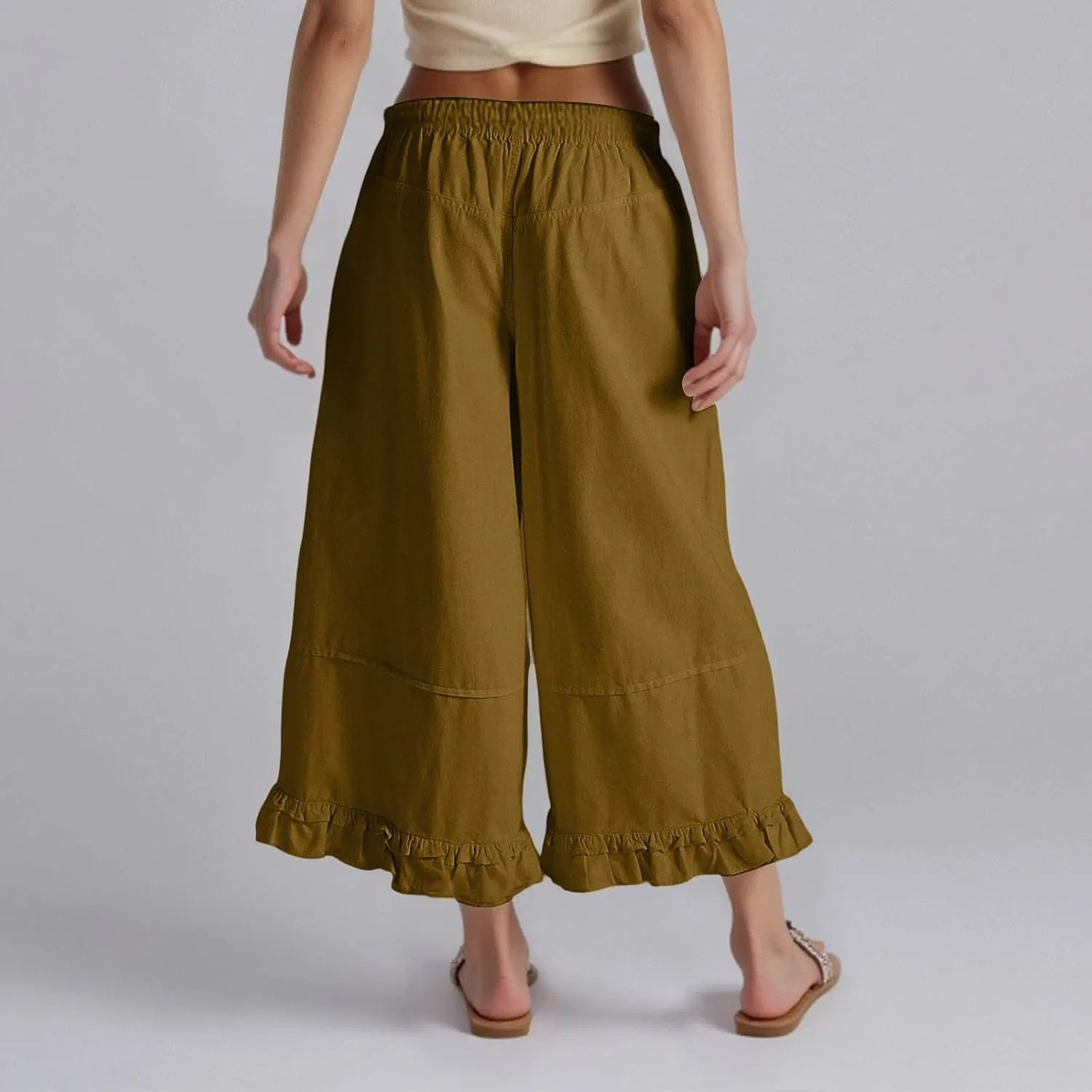 Джинсы широкие с оборкой, Army Green — фото 3