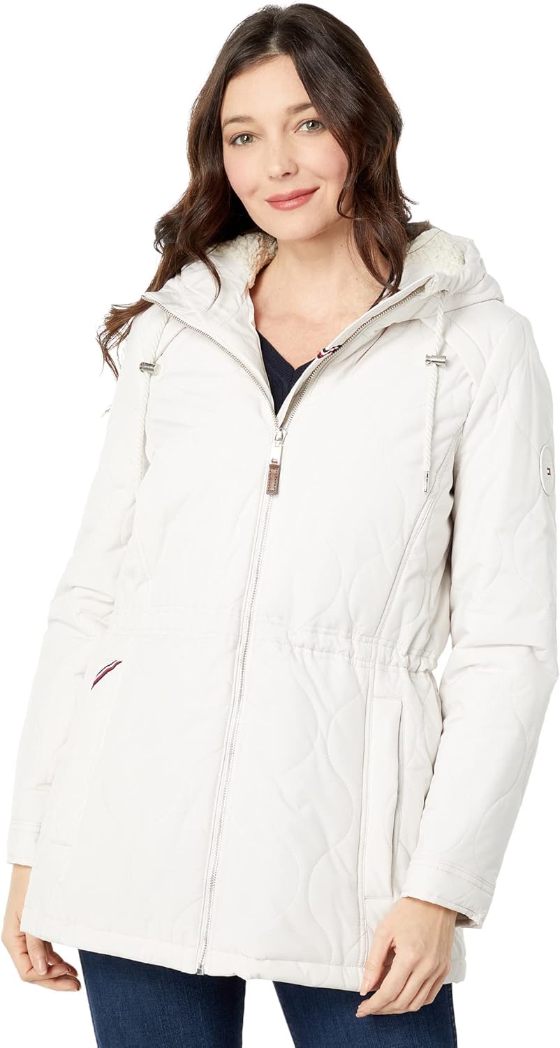 

Женская переходная куртка Tommy Hilfiger средней длины с капюшоном, White Sand