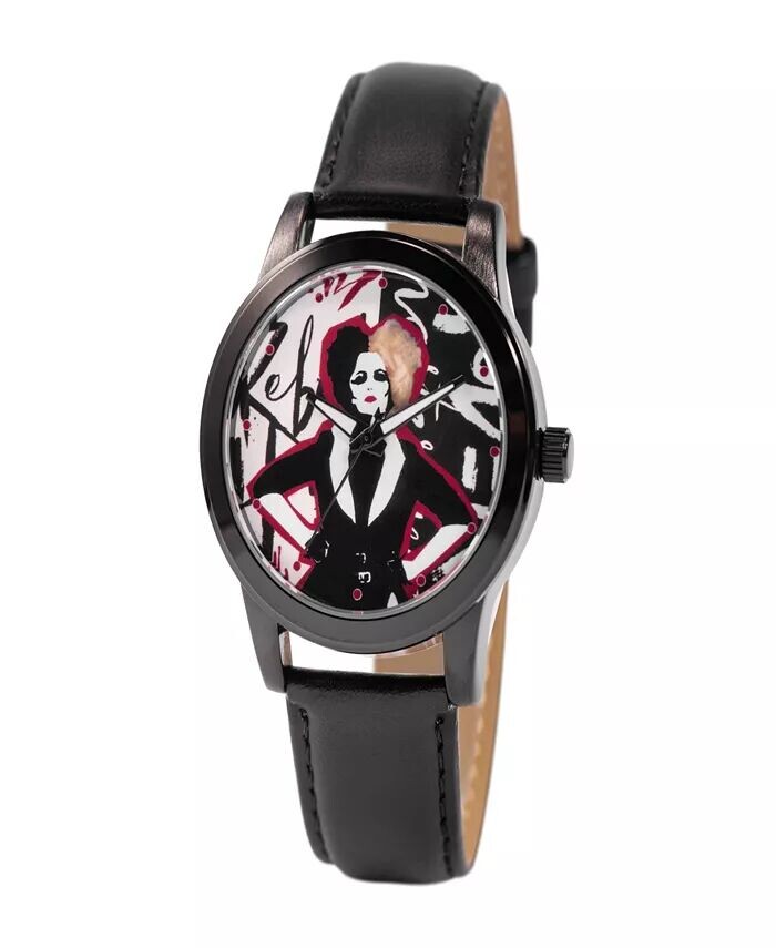 

Женские часы Disney Cruella из сплава с черным кожаным ремешком, 38 мм ewatchfactory