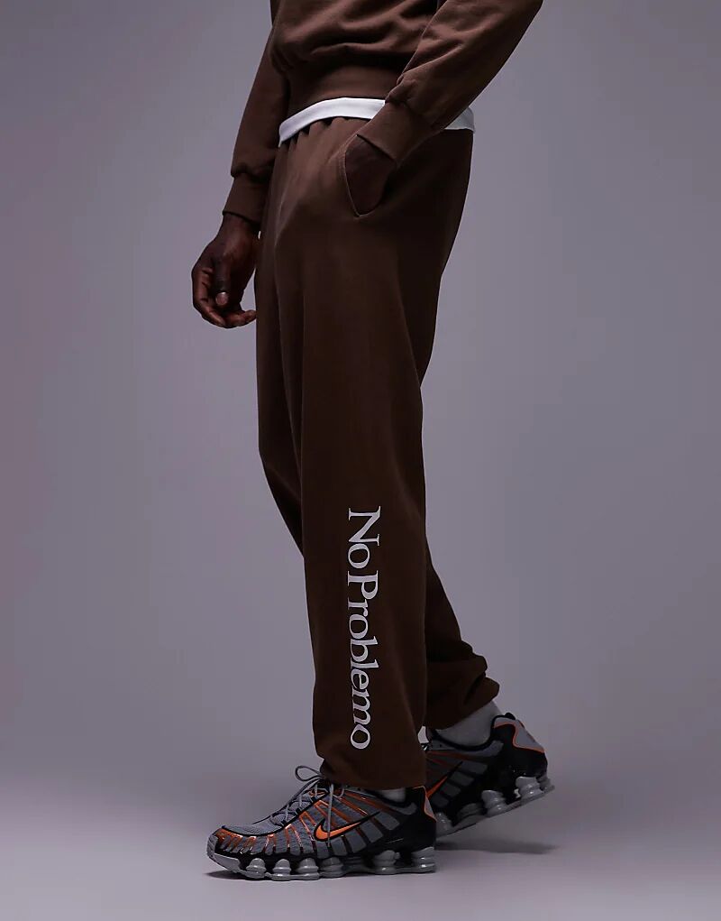 

Хлопковые спортивные брюки с логотипом No Problemo шоколадно-коричневого цвета