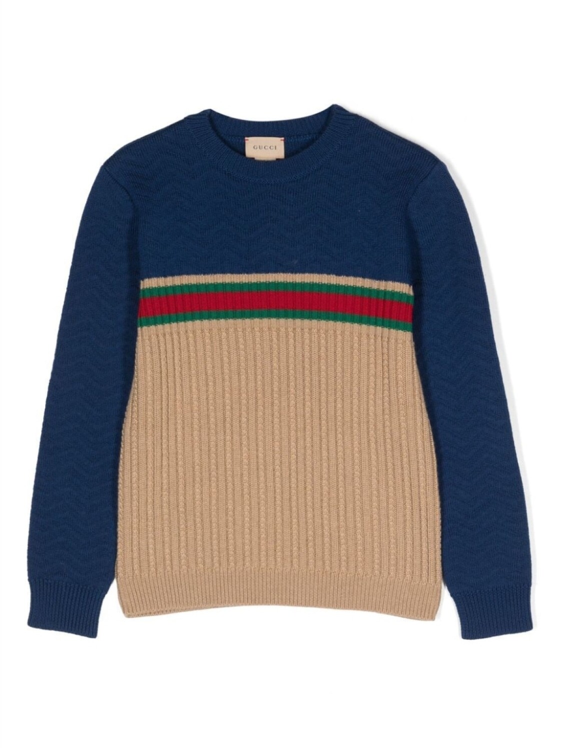 

Шерстяной джемпер с отделкой Web Gucci Kids, коричневый