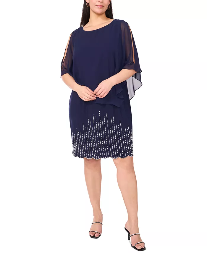 

Платье-сарафан с каплевидным вырезом и бисерной накидкой Plus Size MSK, синий