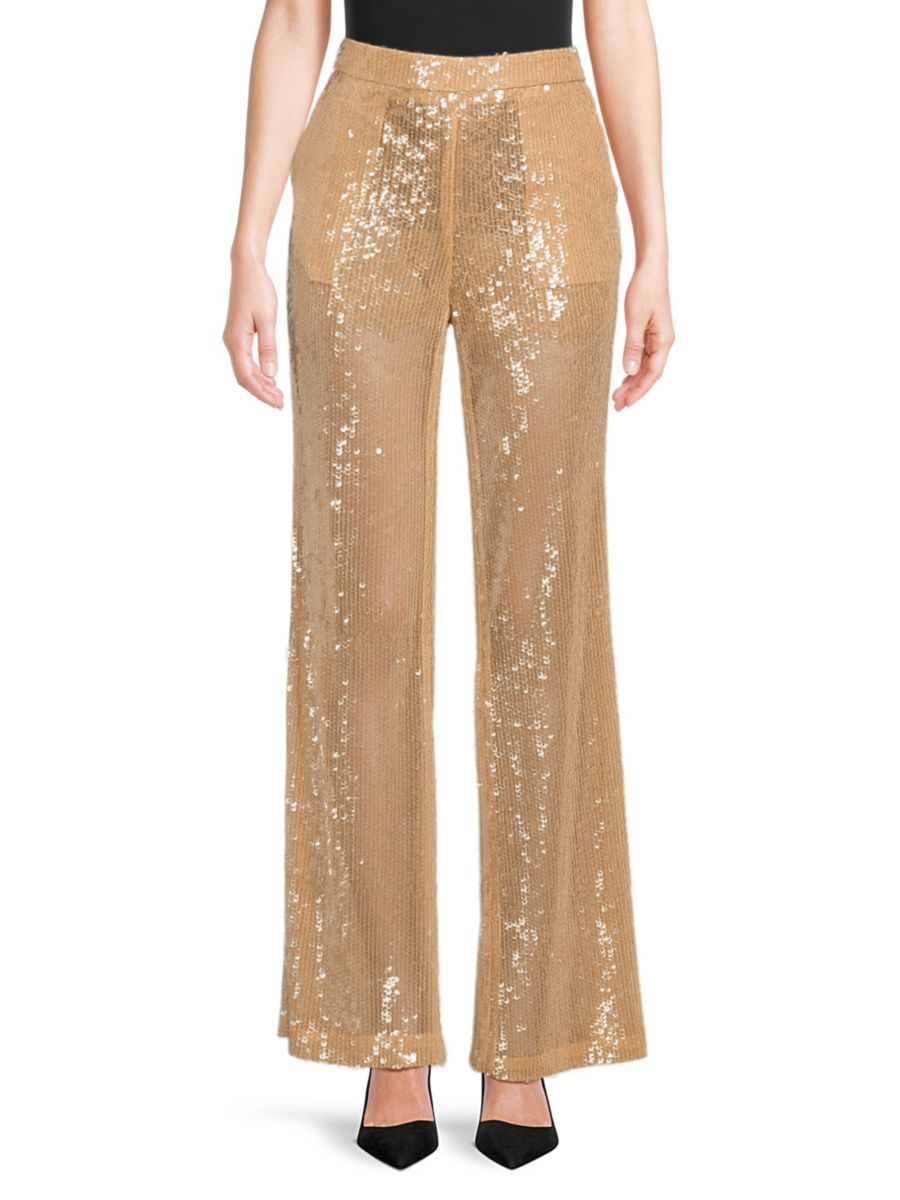 

Широкие брюки с пайетками BCBGMAXAZRIA, цвет Champagne