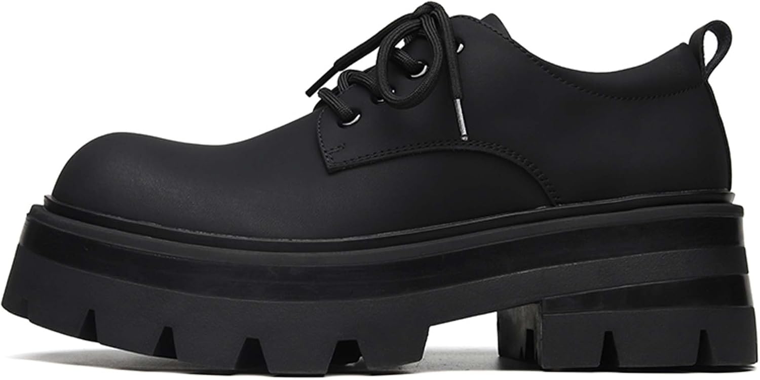 

Мужские повседневные кожаные туфли с толстой подошвой, противоскользящие, с круглым носком, для делового и повседневного ношения осенью и зимой Generic, черный