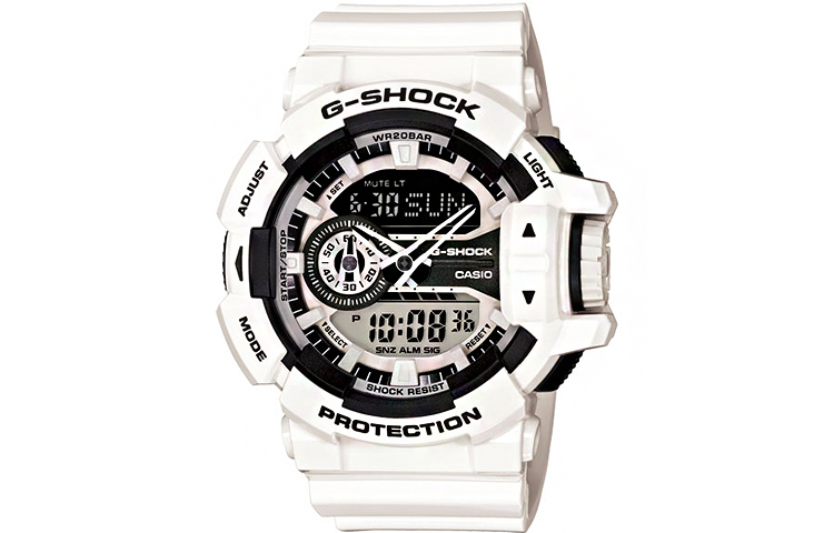 

CASIO Мужские часы с двойным жидкокристаллическим/аналоговым дисплеем, 55 мм, белые, GA-400-7ADR