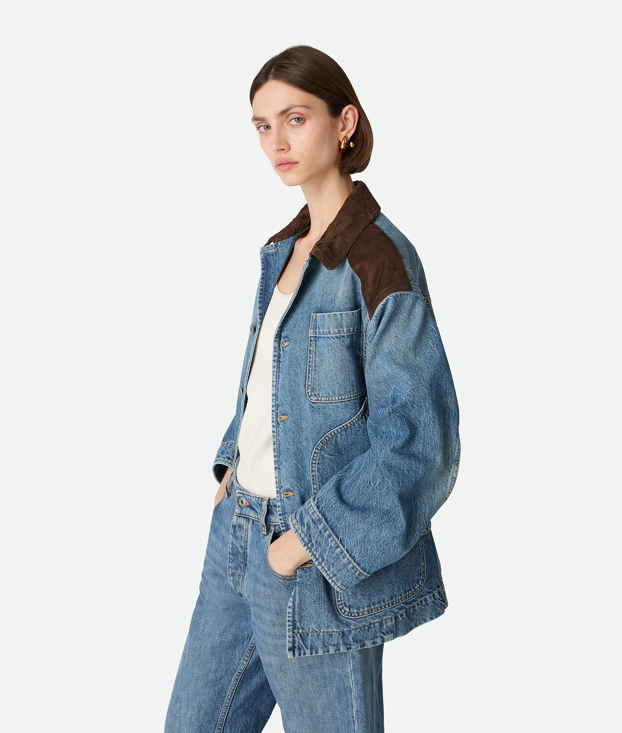 Vintage indigo denim jacket BOTTEGA VENETA, средне-синий — фото 2