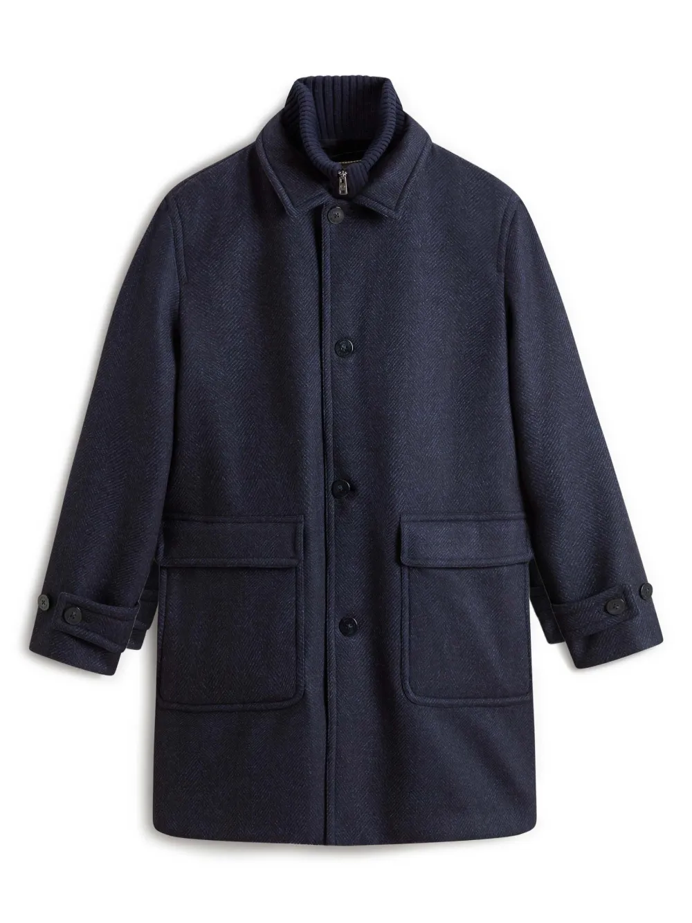 

Пальто с узором «елочка» на молнии спереди WOOLRICH, синий