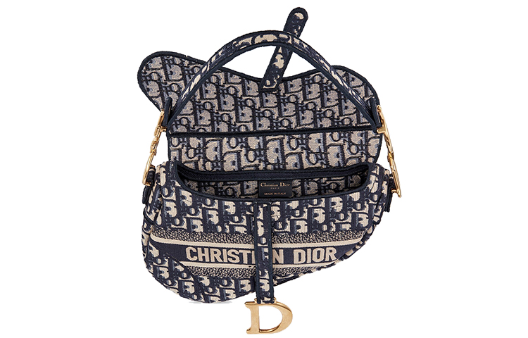 DIOR Седловая сумка Blue Oblique с вышивкой — фото 3