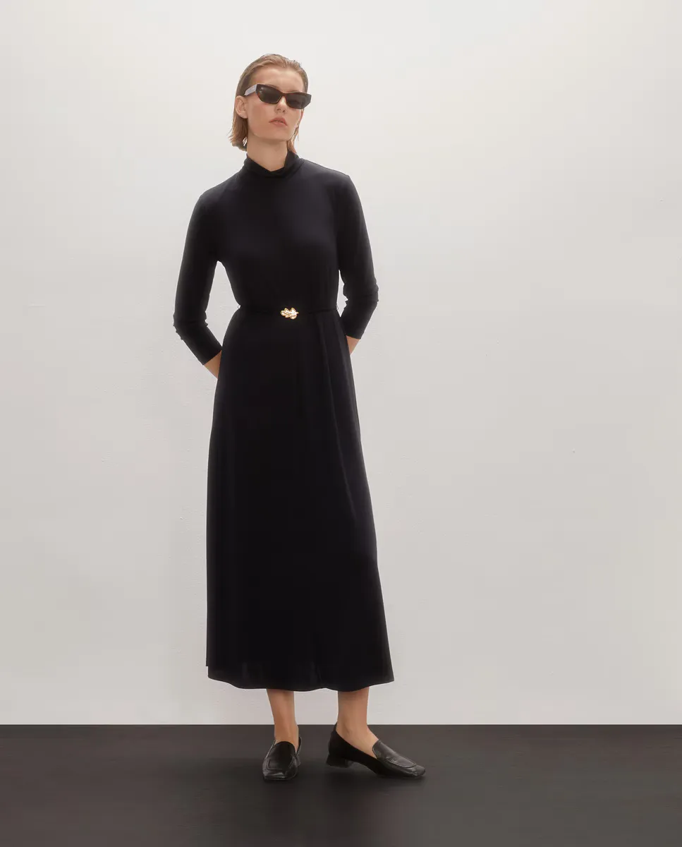 

Простое трикотажное женское платье миди с длинным рукавом Woman Limited El Corte Inglés, темно-синий