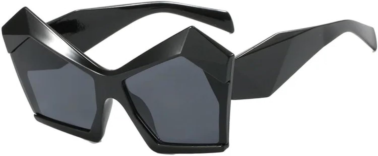 

Крупные солнцезащитные очки «кошачий глаз» в форме многоугольника для женщин и мужчин, в роскошном винтажном панк-стиле, сексуальные, в большой оправе TYUVIVO, Black Black