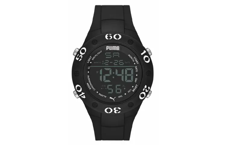

Часы мужские кварцевые с пластиковым ремешком черный циферблат 49 мм PUMA