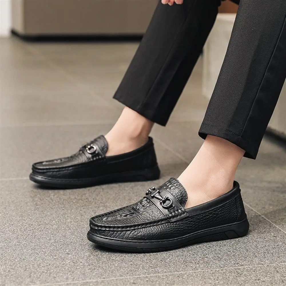 Лоферы кожаные Casual Mens Loafers Slip On Leather Breathable Comfortable Loafers for Party Business Casual Dress Shoes, черный HBNCFTI — фото 3