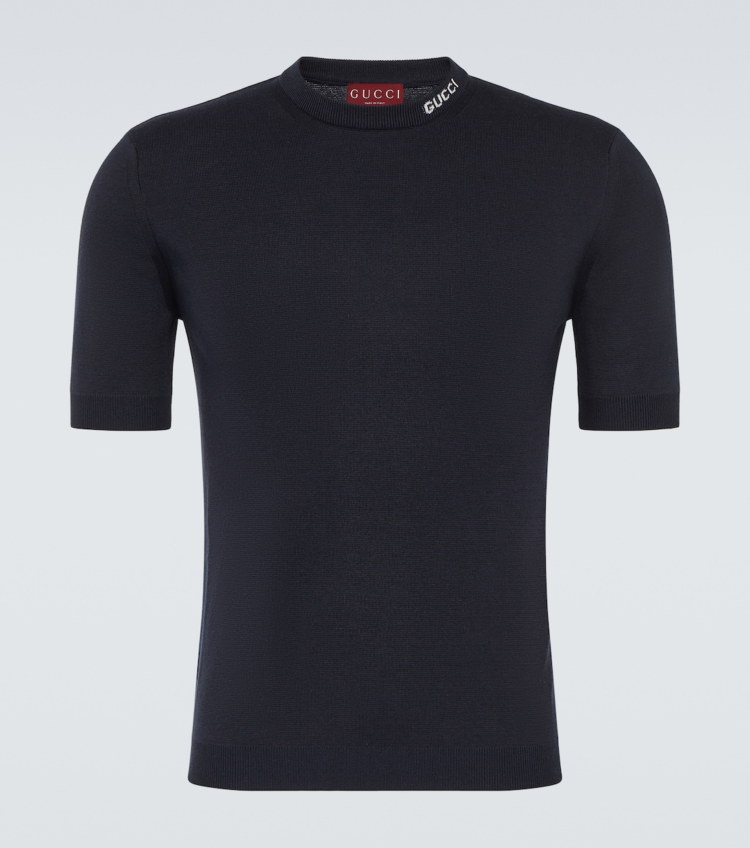 Шелковая и хлопковая футболка с логотипом Gucci, Navy/White