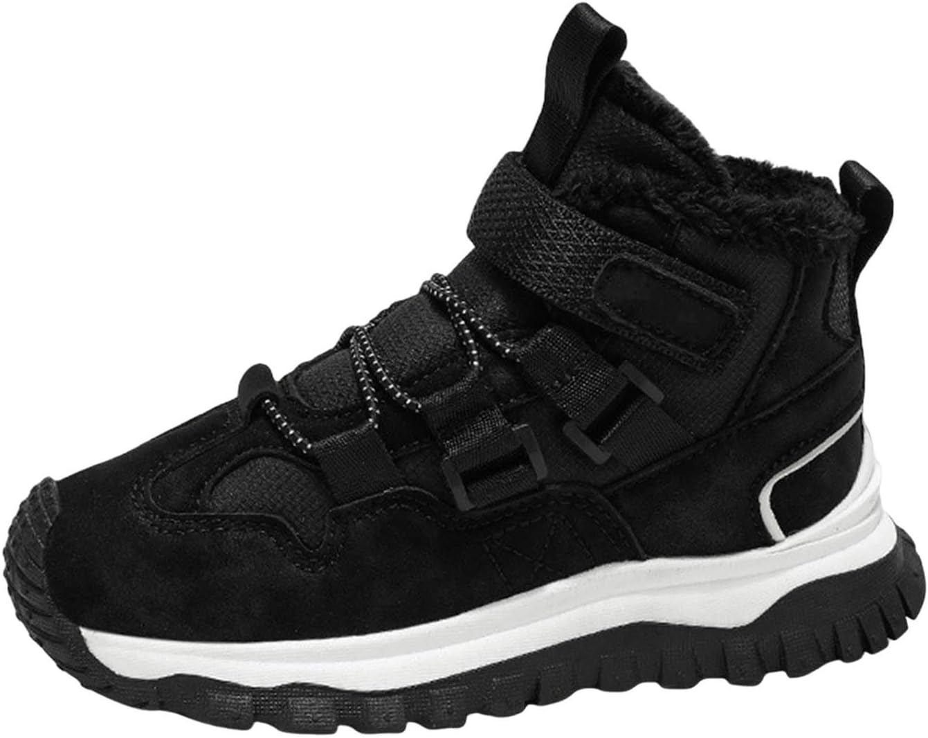 

Зимние ботинки для девочек IWIHMIV, утепленные, для улицы, повседневные, комфортные, с противоскользящей подошвой, хлопковые, на щиколотку, ботинки для мальчиков для походов, Black