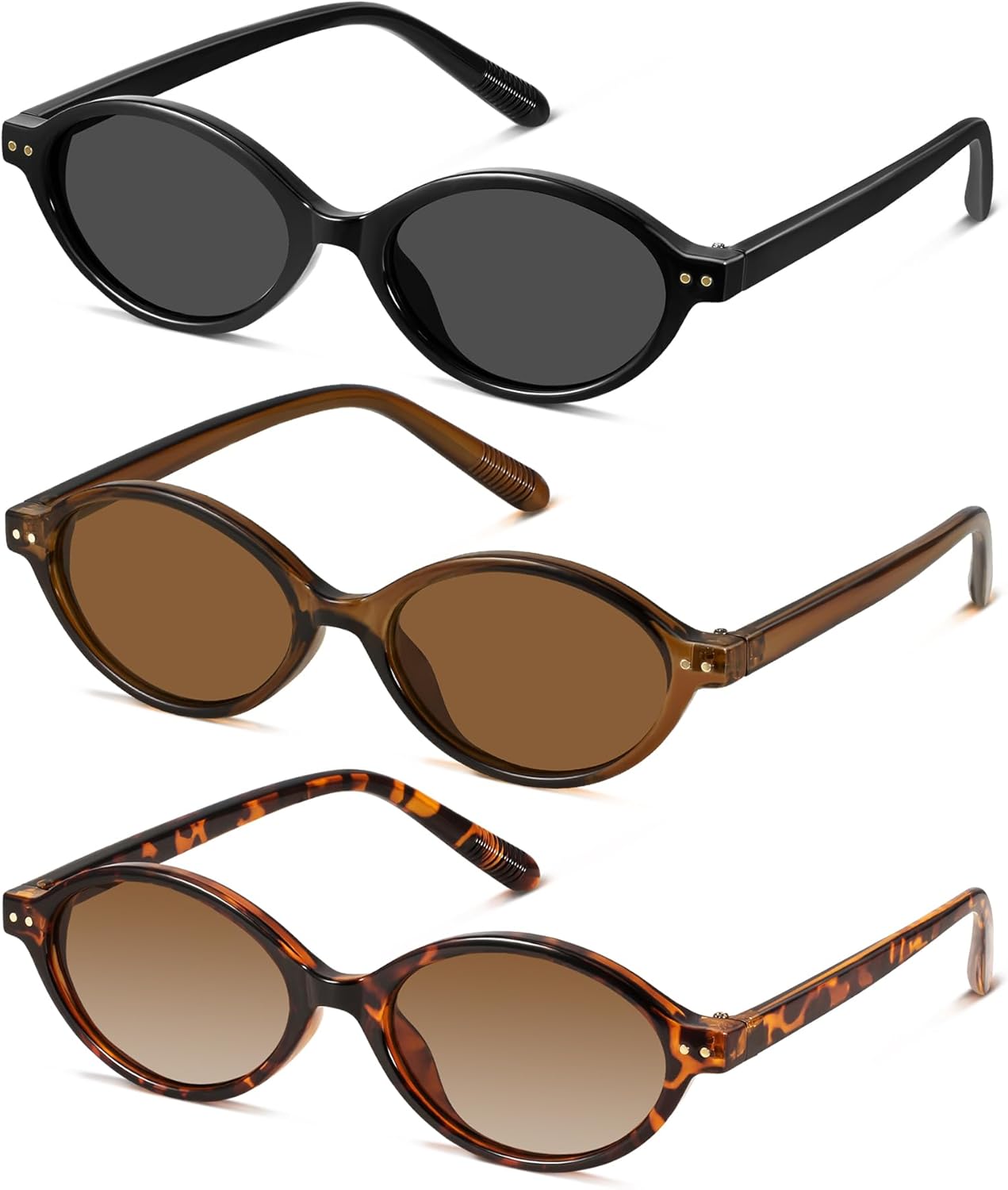 

Солнцезащитные очки GRFISIA Retro Oval для женщин, модные винтажные дизайнерские очки в стиле 90-х и Y2K, защита от УФ-излучения UV400, (3pcs) Black/Gray+dark Brown/Brown+tortoise/Gradient Brown